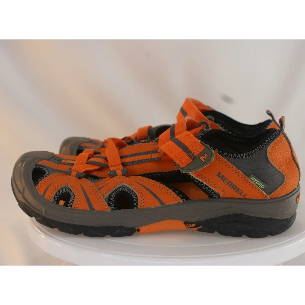Merrell Hydro Kids Orange Gray Leather Mesh Water Sandals MY56930 US 4M EU 35